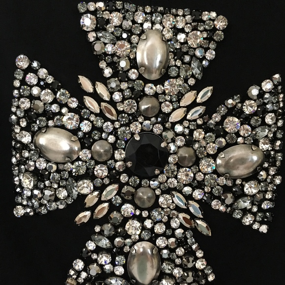 TWISTED HEART womens bling Jewel cross zip jacket black medium rhinestone luxury - Picture 2 of 7